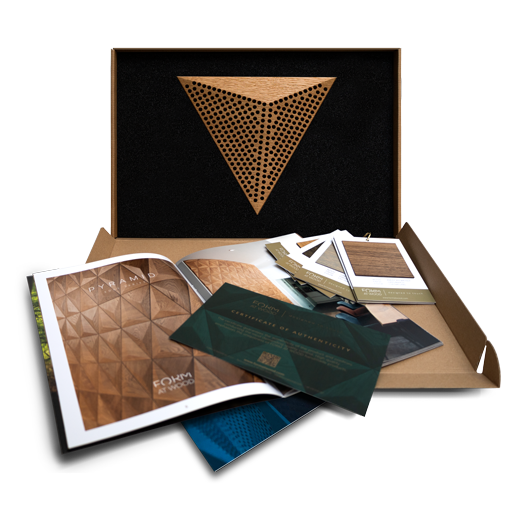 Photo of a box containing a sample of a HEXAGO panel