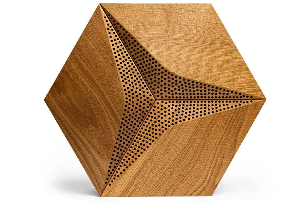 Oak acoustic panel with 3D geometric form for wall acoustic treatment