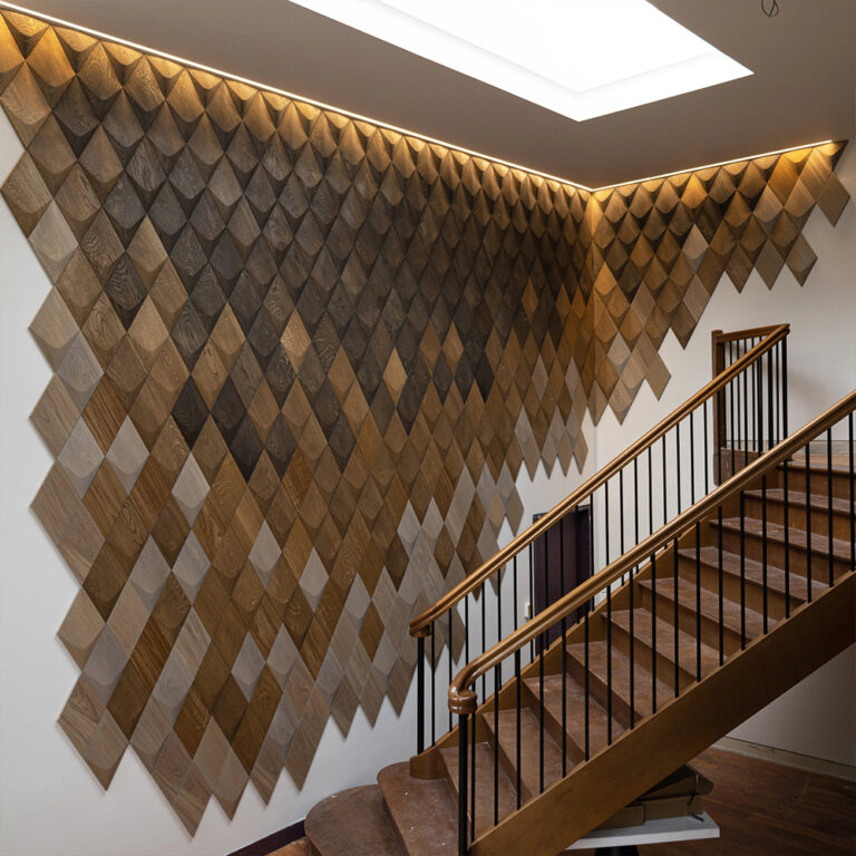 Interior with decorative wooden wall panels