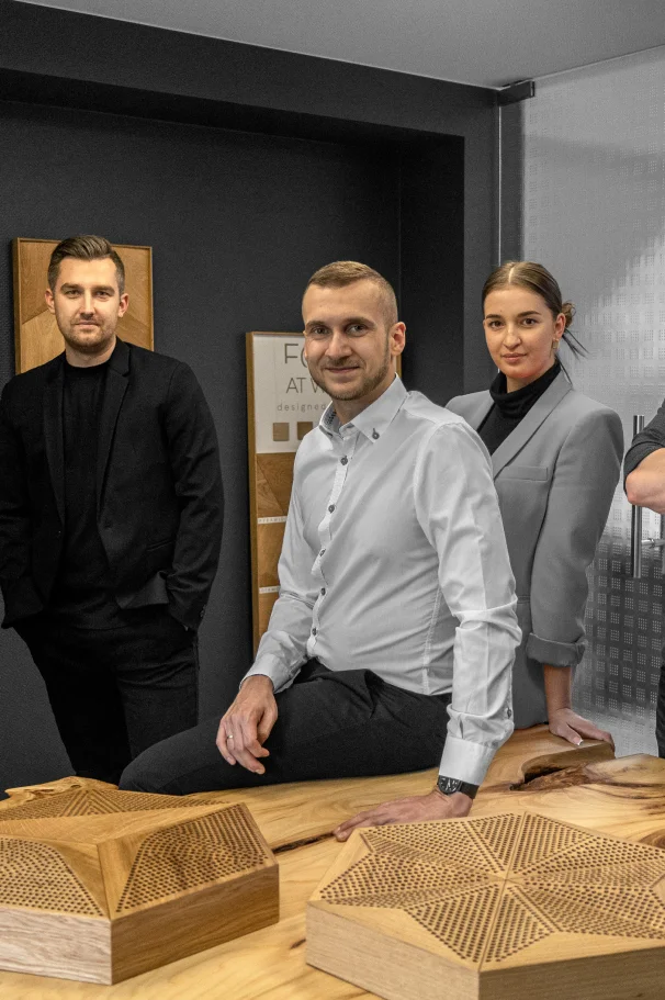 Decorative wood panels and people