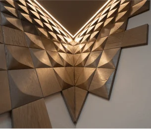 View of decorative wooden panels on the wall