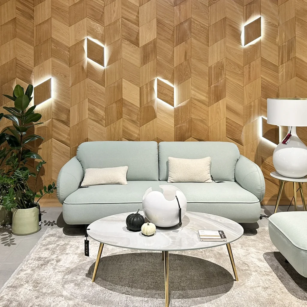 Decorative hexagonal wood wall panels used as wall decor installation