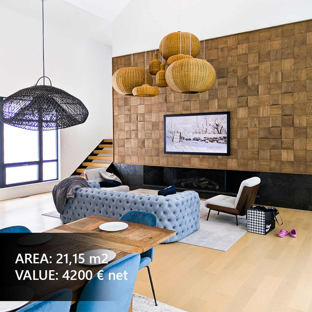 Decorative wood wall panels behind TV in living room, elegant tv wall, wooden accent wall design.
