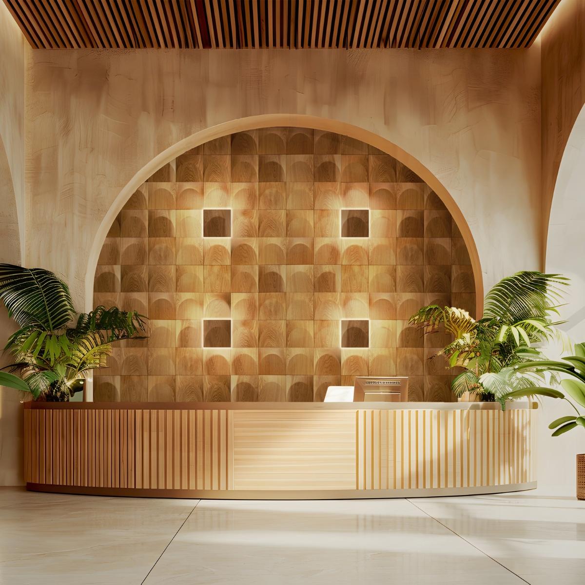 wooden panels with light