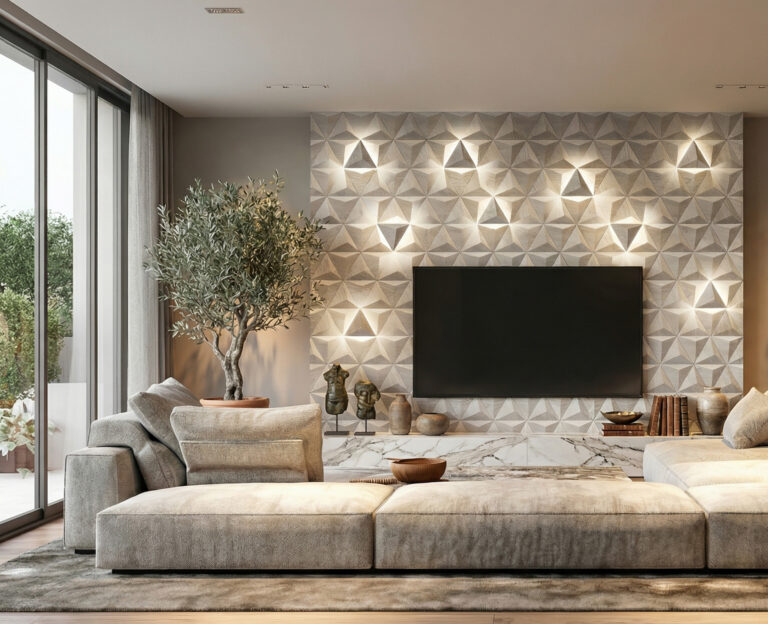 Wooden wall panels in the media room