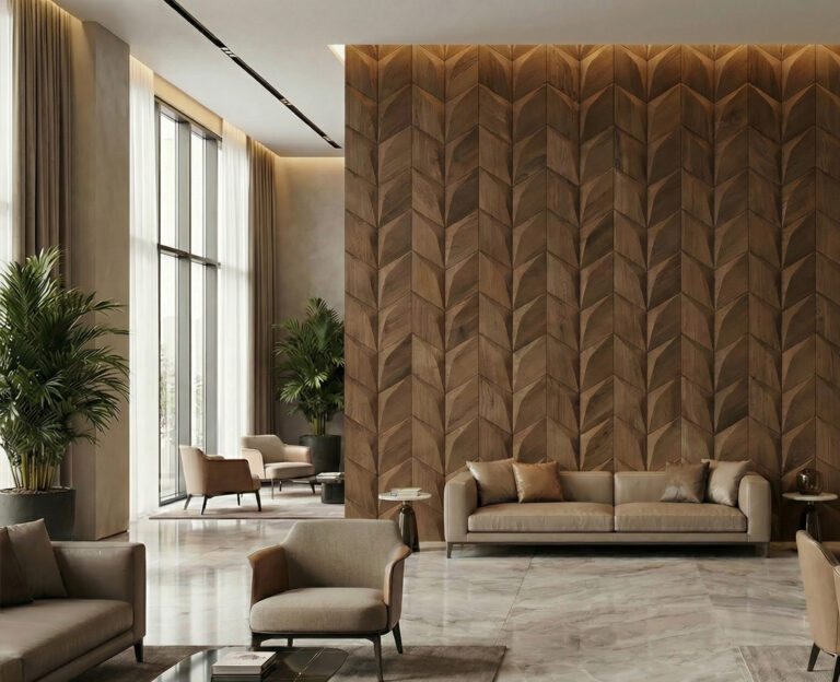 Wooden wall panels in the waiting room