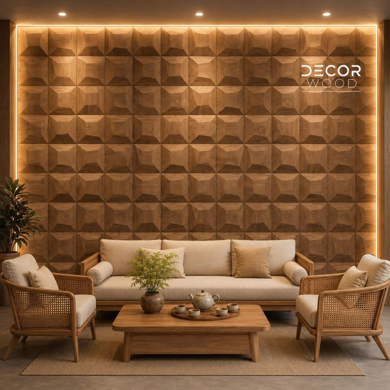 wooden panels with light
