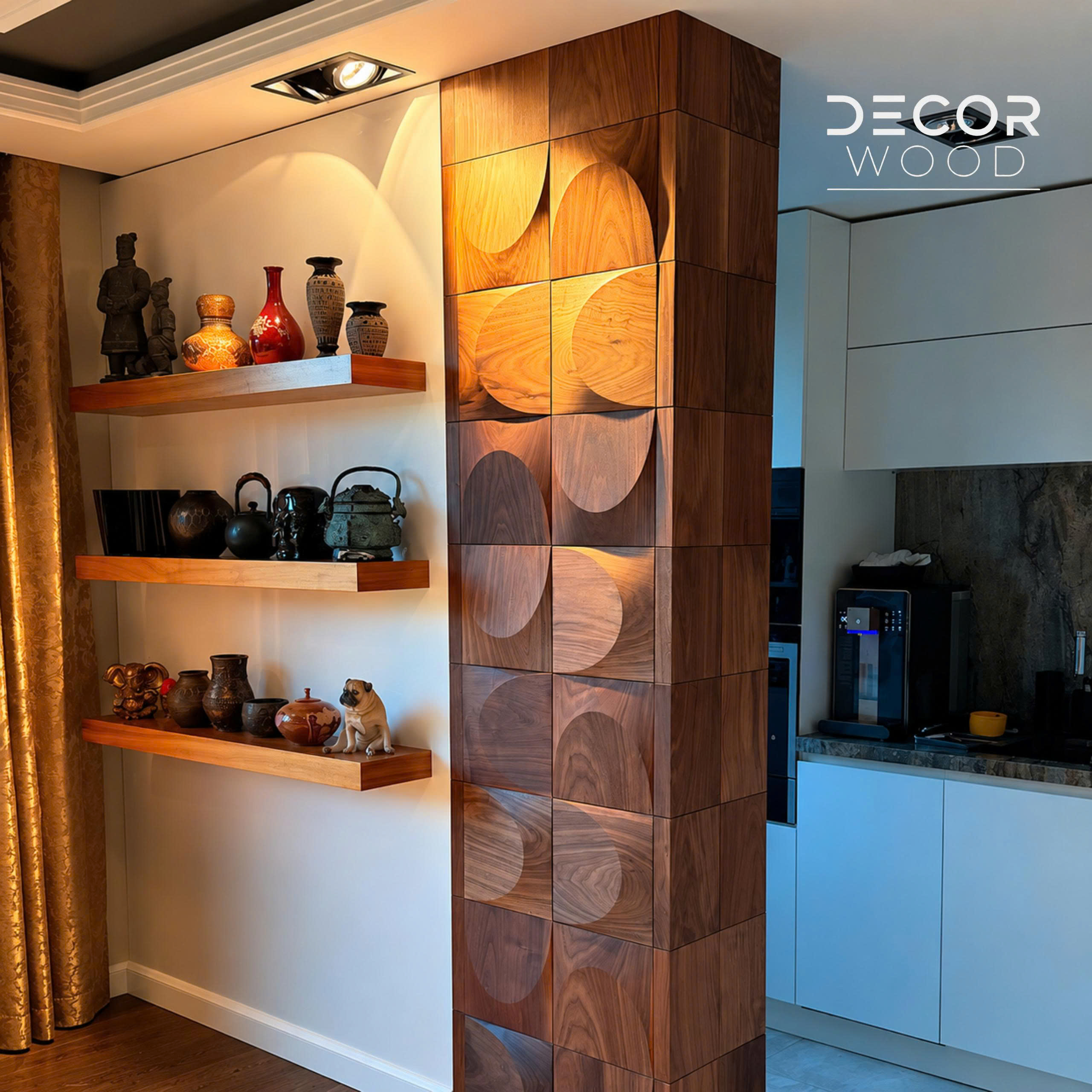 wooden panels with light